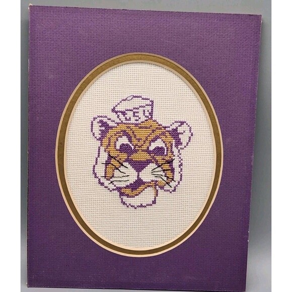 LSU Tigers Mike the Tiger Needlepoint Finished Cross Stitched Mascot 8x10 - Picture 11 of 12